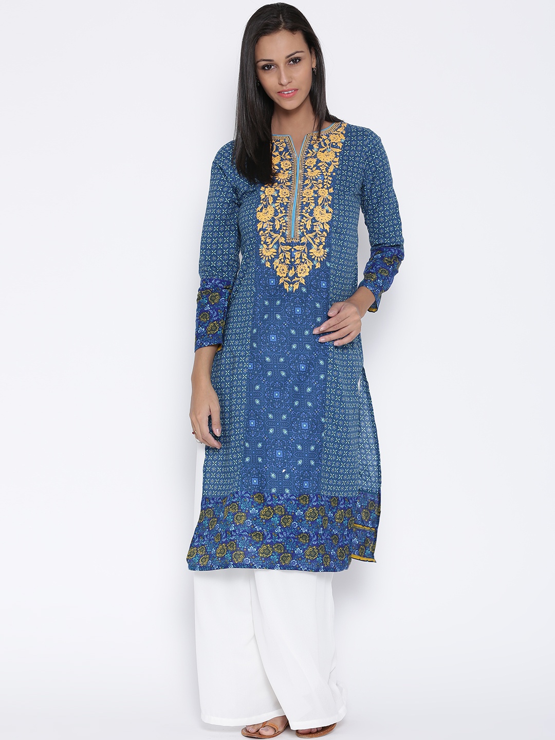 

Vishudh Women Blue Printed Straight Kurta