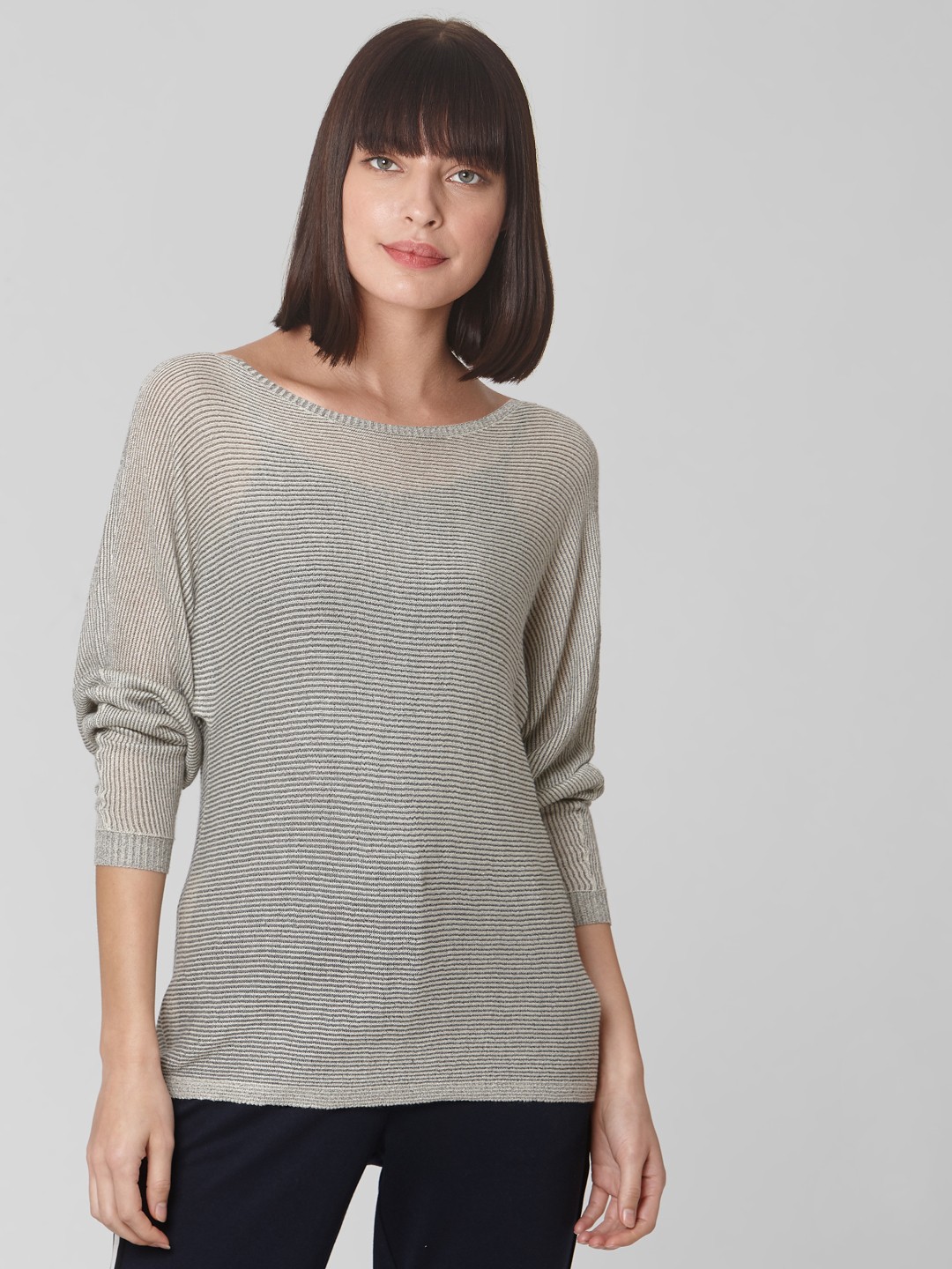 

Vero Moda Women Off-White & Grey Striped Sheer Top