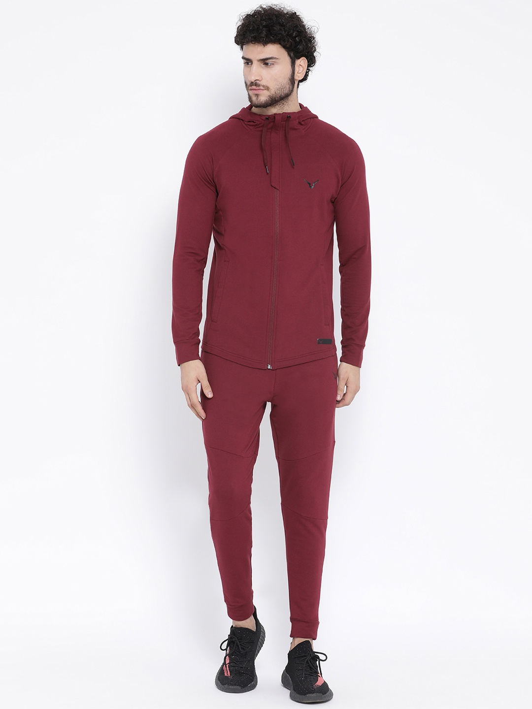 

Invincible Men Maroon Solid Hooded Tracksuit