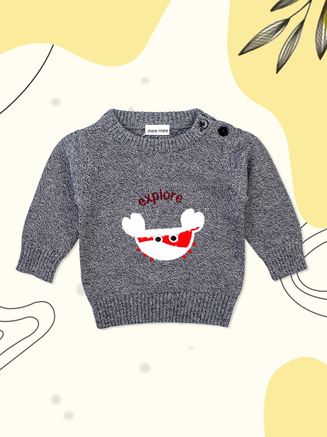 

MeeMee Infant Boys Grey & White Self-Design Pullover Sweater