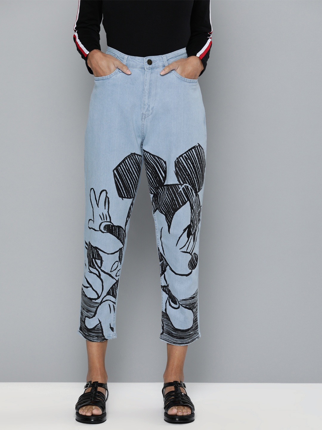 

Kook N Keech Disney Women Blue Boyfriend Fit Mickey Mouse Printed Stretchable Jeans