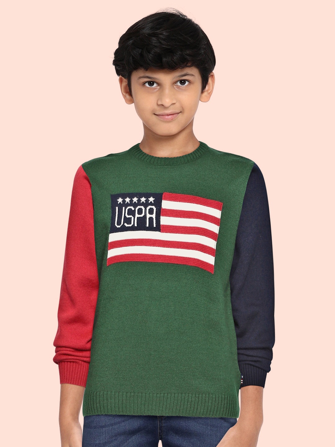 

U.S. Polo Assn. Kids Boys Green Printed Pullover Sweater
