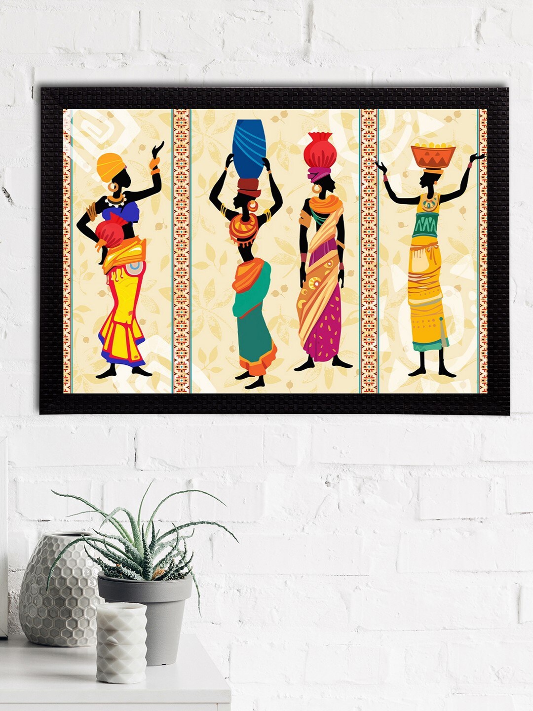 

eCraftIndia Beige & Yellow Tribal Theme Satin Matt Texture UV Art Painting