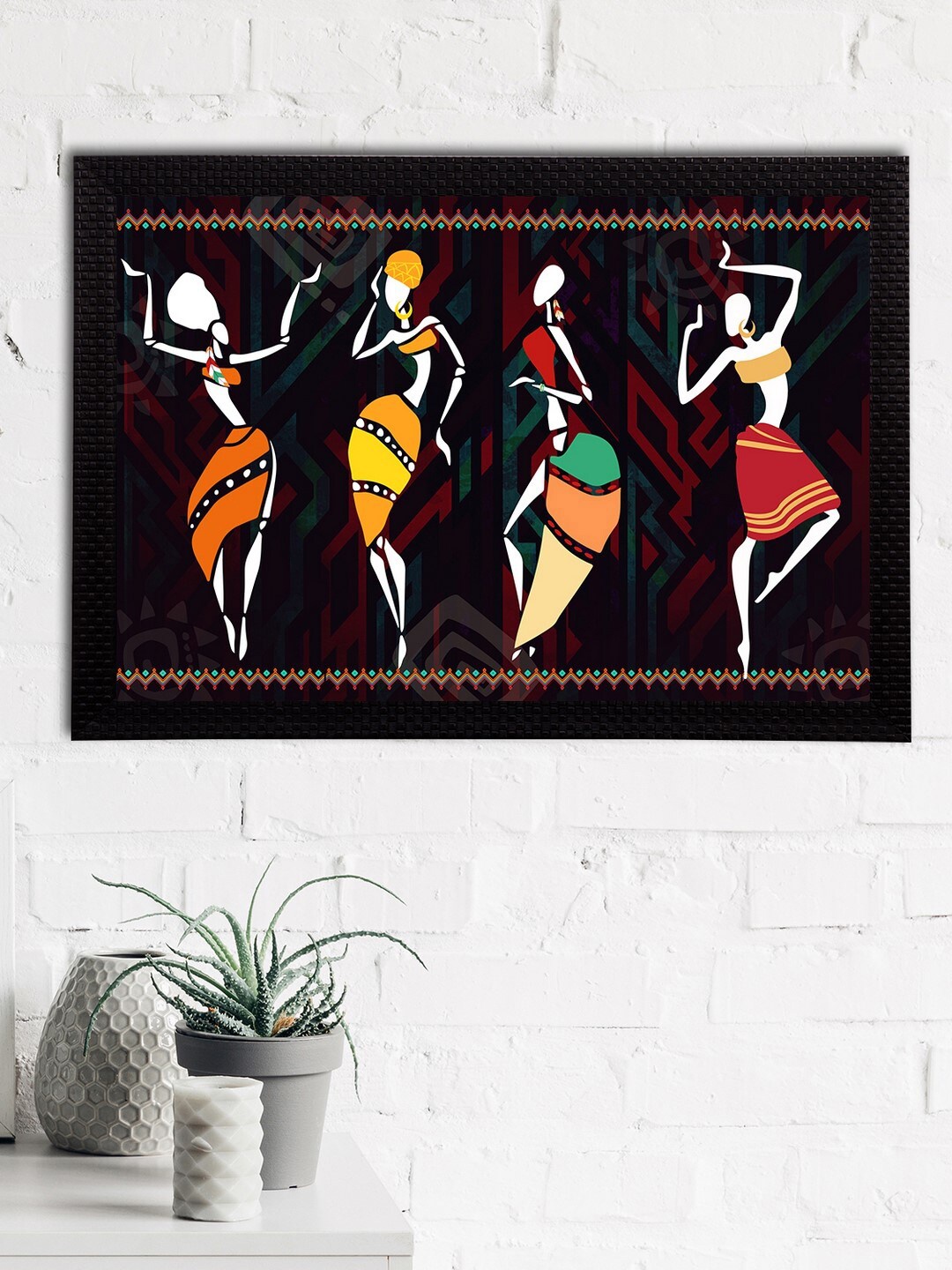 

eCraftIndia Set Of 3 Black & Red Tribal Theme Satin Matt Texture UV Art Painting