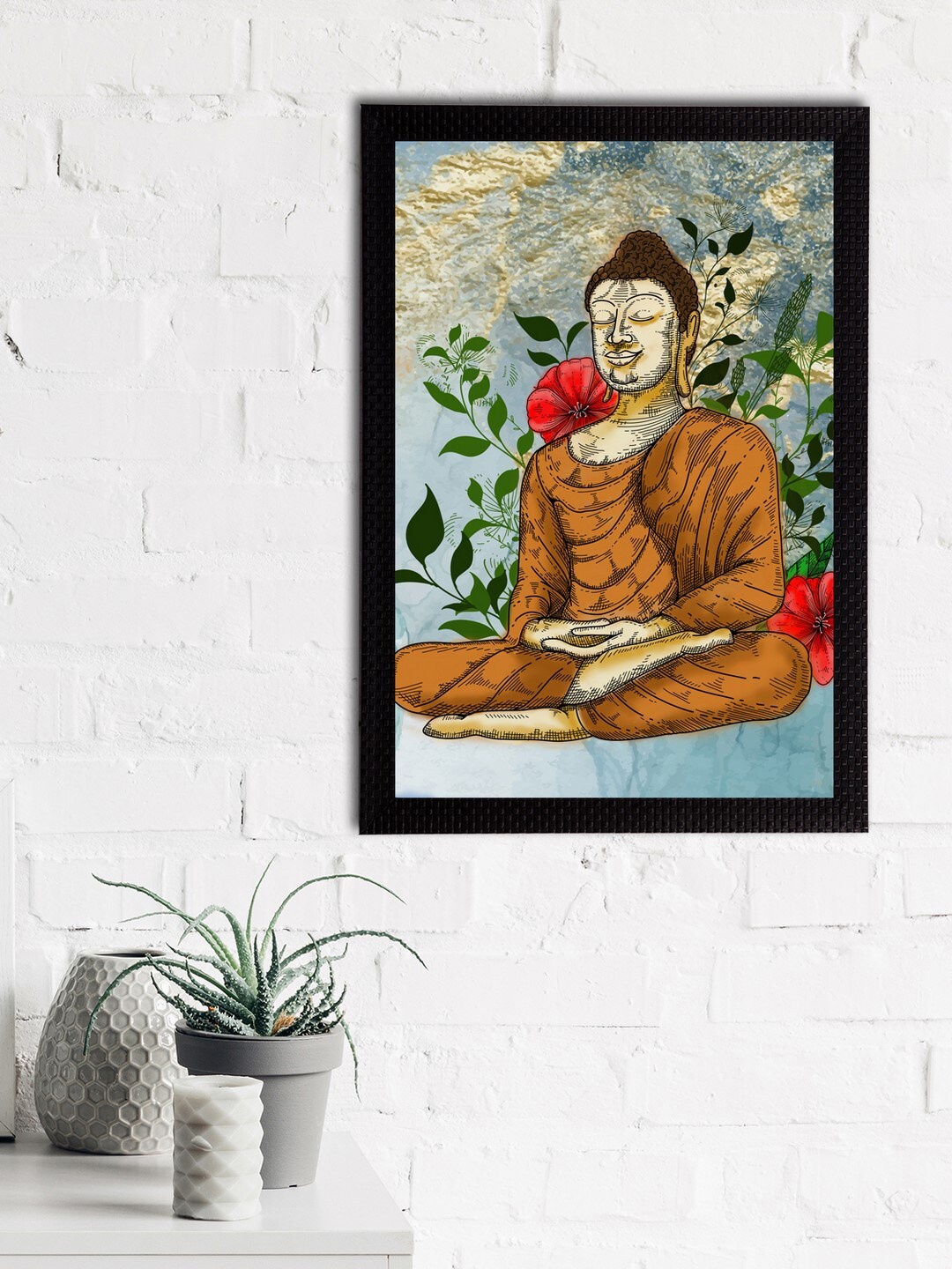 

eCraftIndia Brown & Green Meditating Lord Buddha Satin Matt Texture UV Art Painting