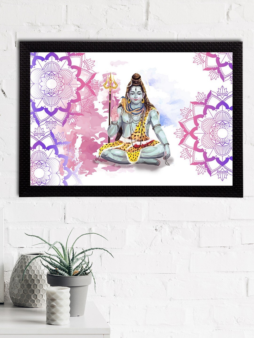 

eCraftIndia White & Pink Lord Shiva Satin Matt Textured UV Wall Art