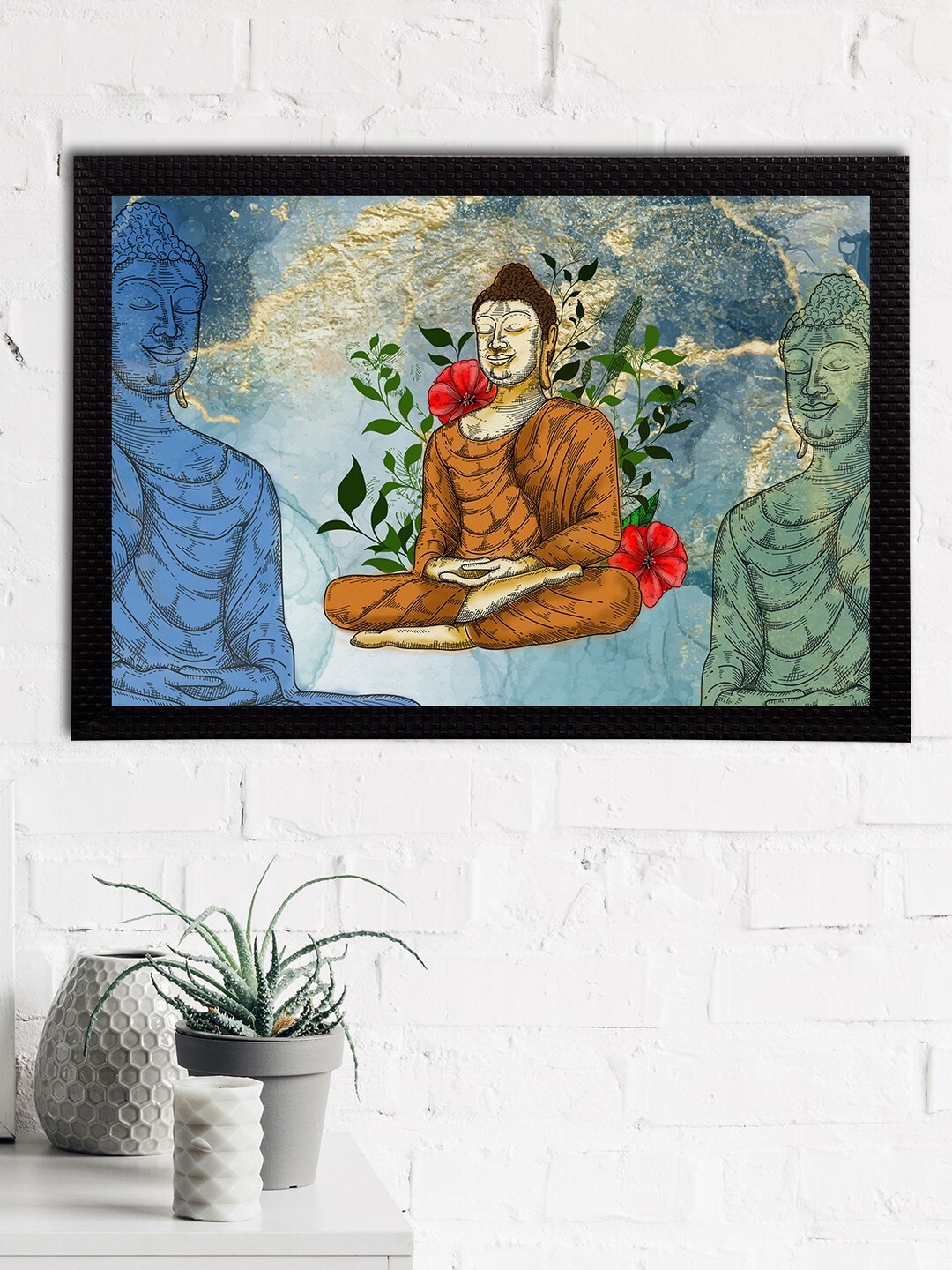 

eCraftIndia Blue & Orange Meditating Lord Buddha Satin Matt Texture UV Art Painting