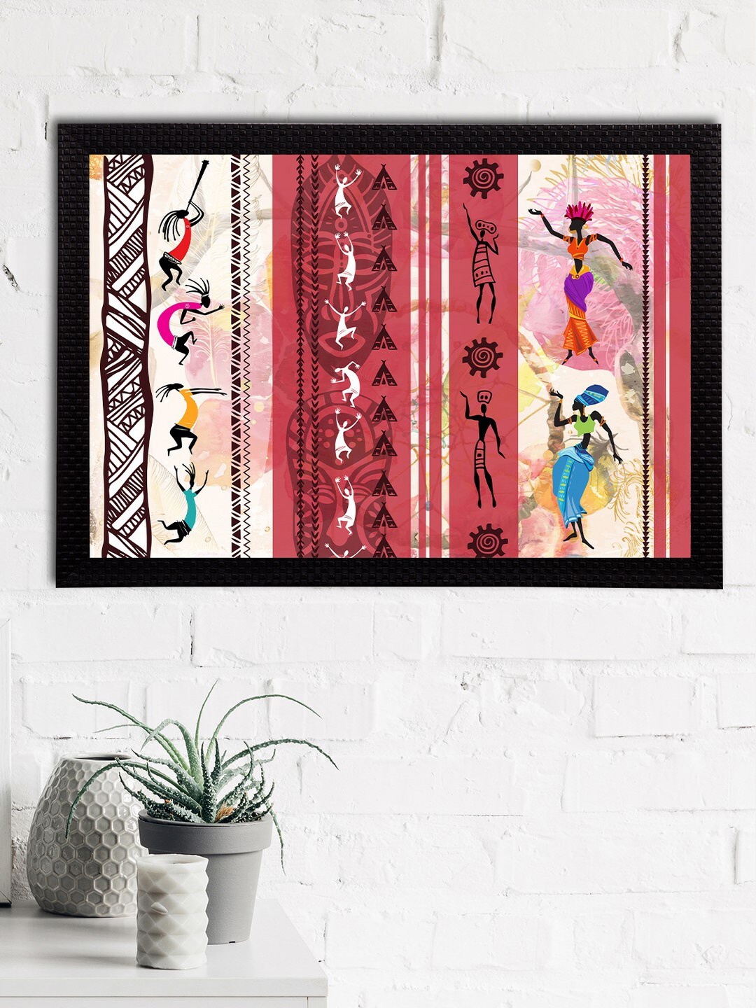 

eCraftIndia Red & White Tribal Theme Satin Matt Texture UV Art Painting