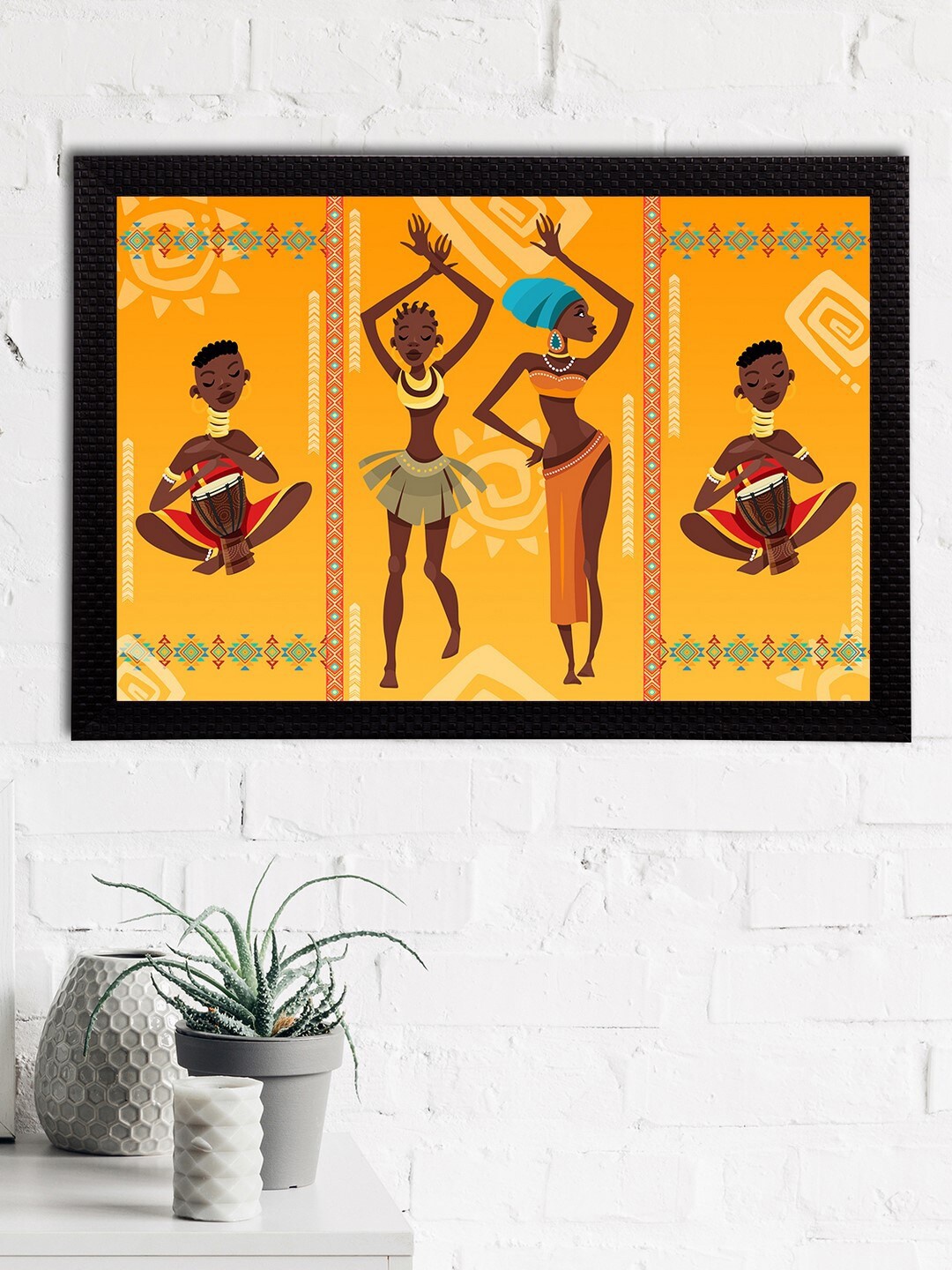 

eCraftIndia Yellow & Brown Tribal Theme Satin Matt Textured UV Wall Art