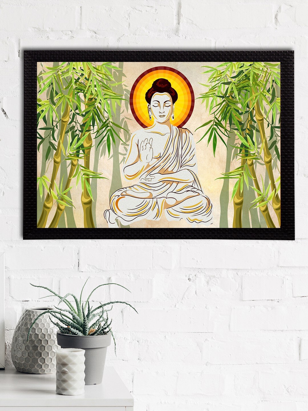 

eCraftIndia Beige & Green Meditating Lord Buddha Satin Matt Texture UV Art Painting