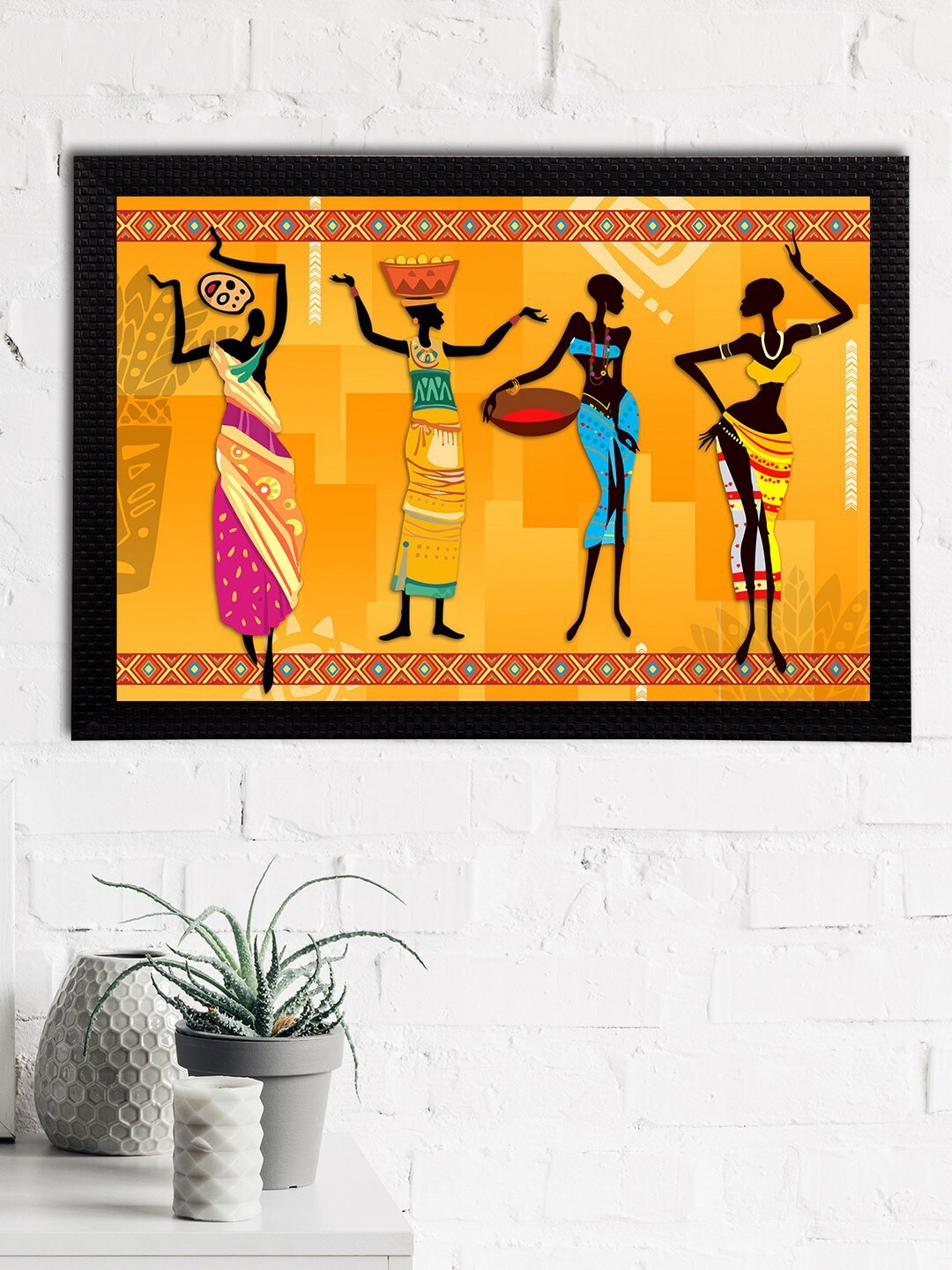 

eCraftIndia Orange & Black Tribal Theme Satin Matt Texture UV Wall Art