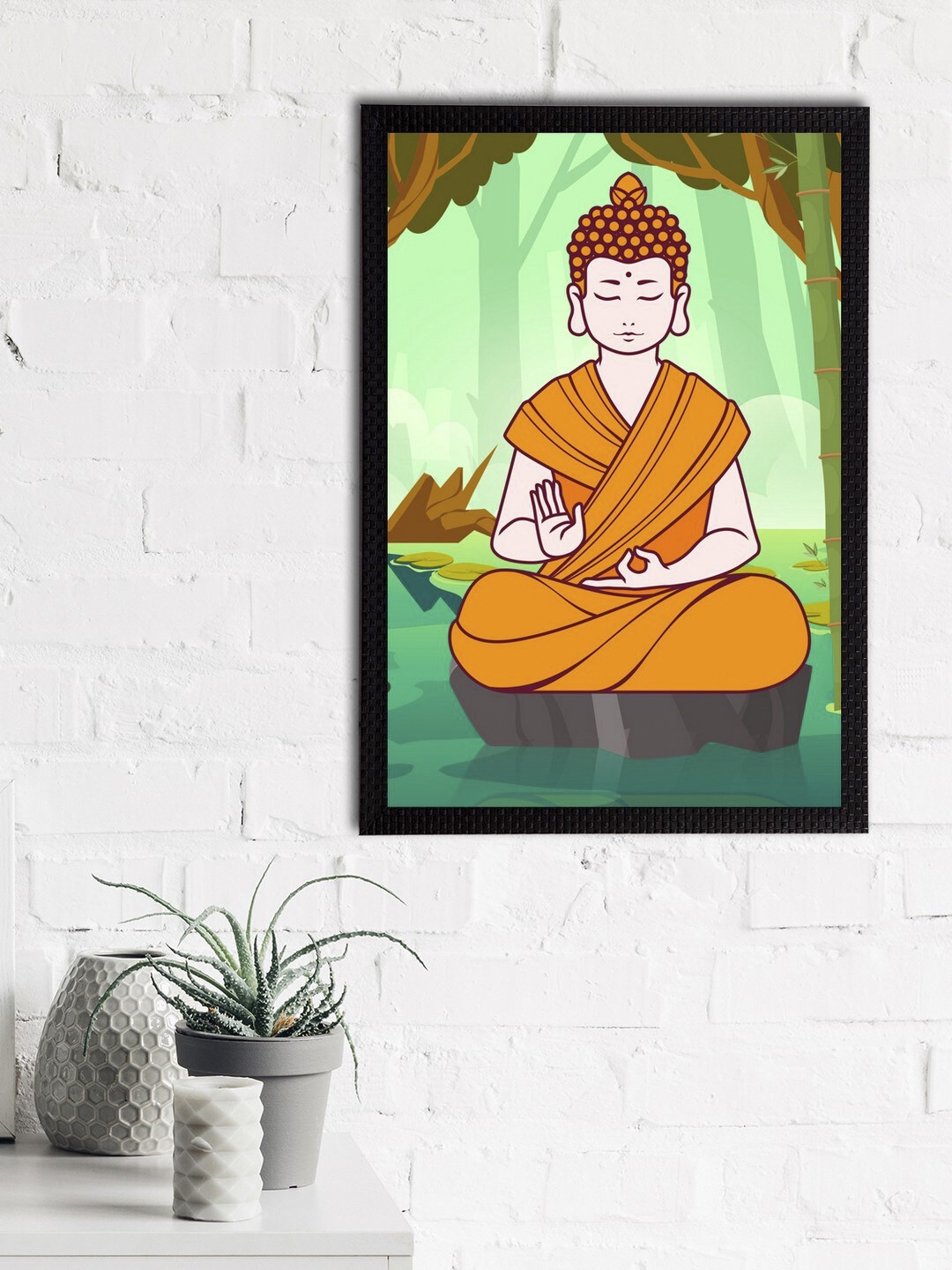 

eCraftIndia Orange & Green Meditating Lord Buddha Satin Matt Texture UV Art Painting