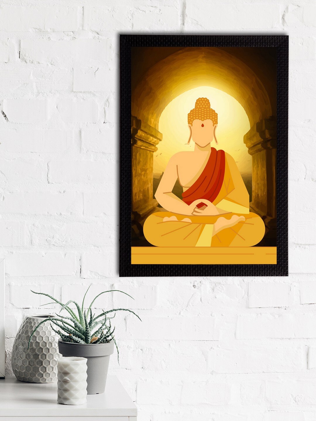 

eCraftIndia Brown & Mustard Yellow Meditating Lord Buddha Satin Matt Textured UV Wall Art