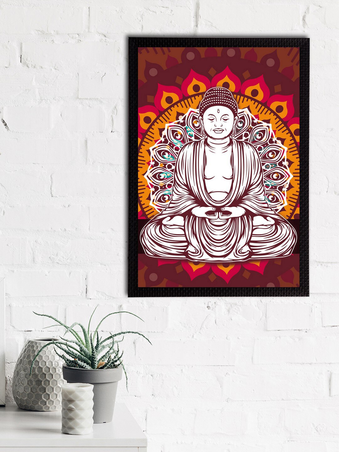 

eCraftIndia White & Brown Meditating Lord Buddha Satin Matt Textured UV Wall Art