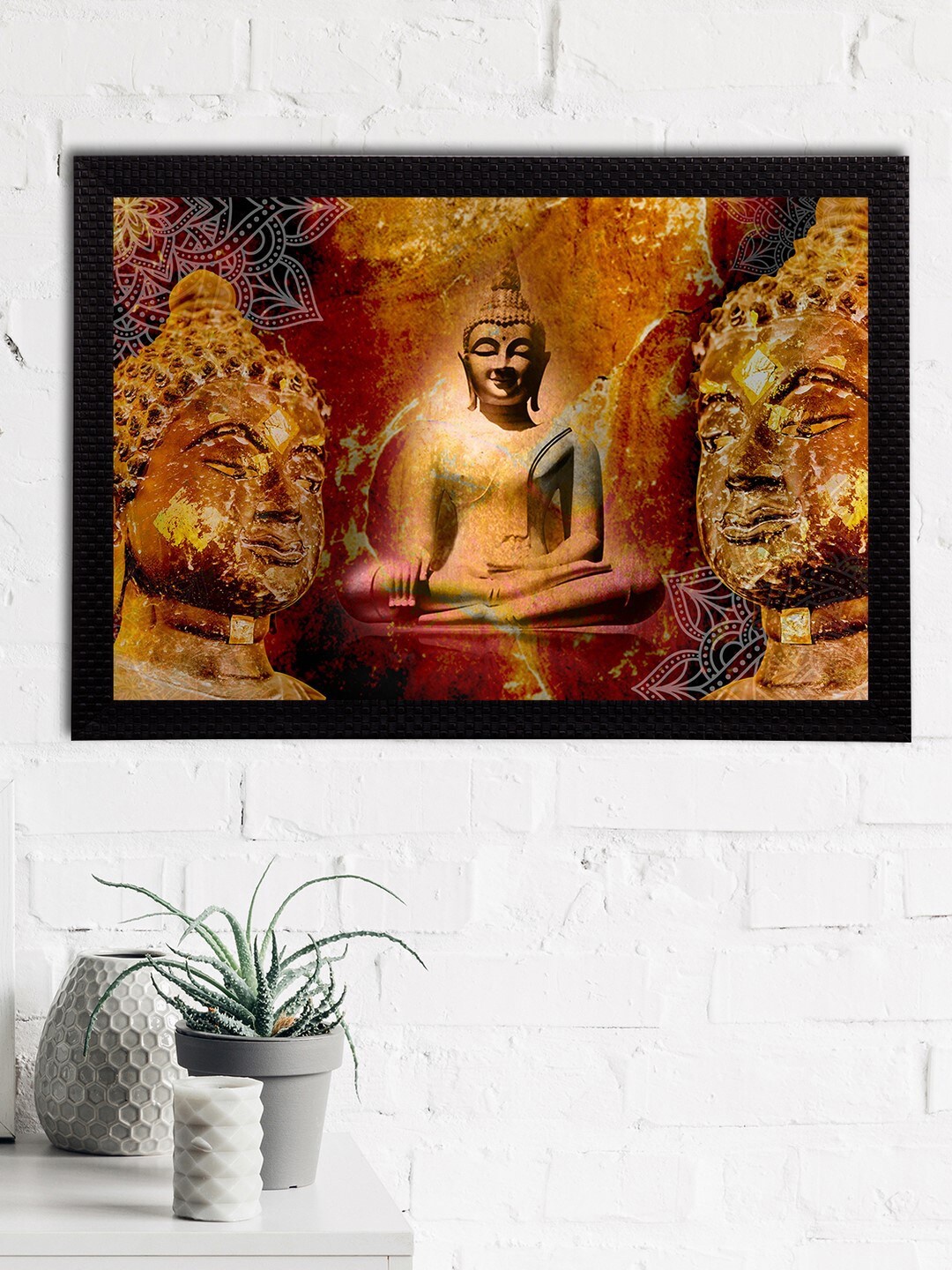 

eCraftIndia Brown & Gold-Toned Meditating Lord Buddha Satin Matt Textured UV Wall Art