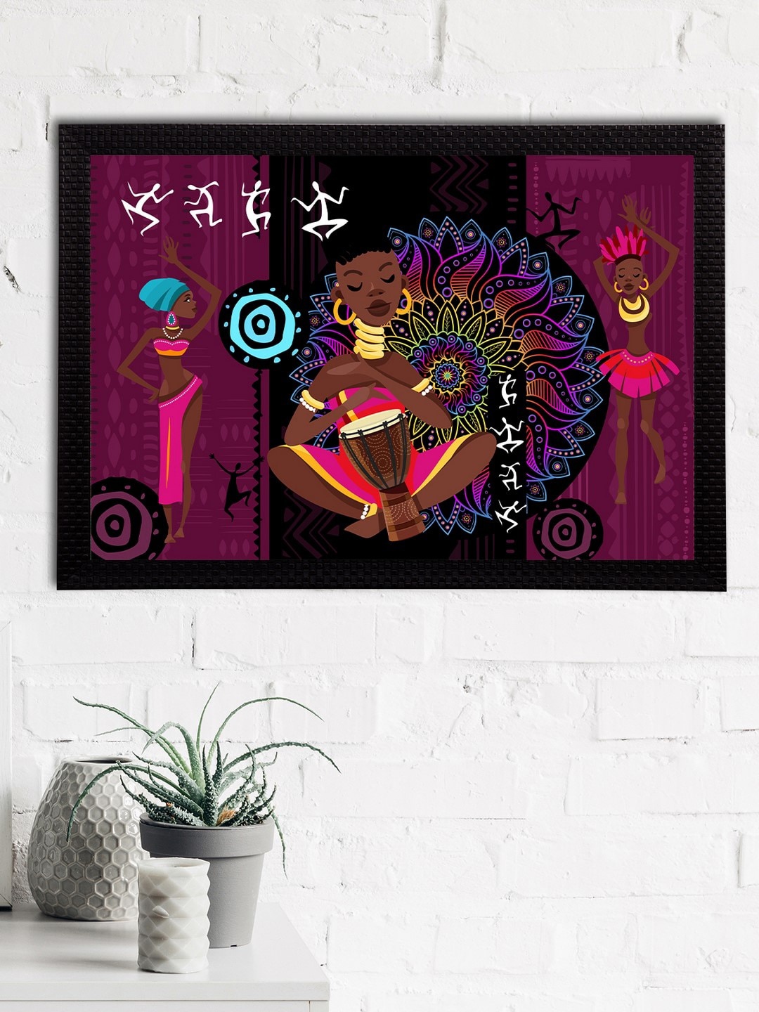 

eCraftIndia Magenta & Black Tribal Theme Satin Matt Textured UV Wall Art