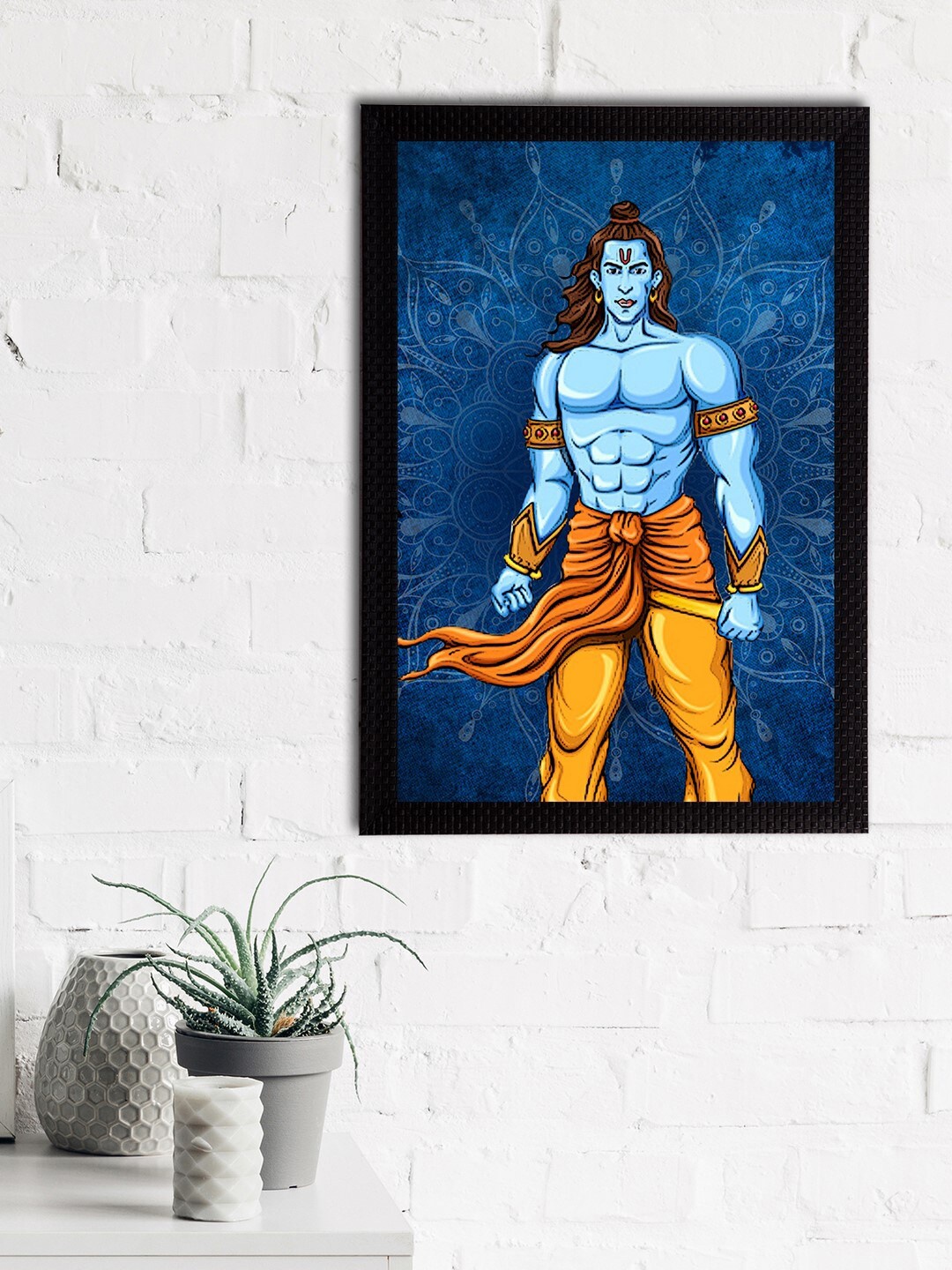 

eCraftIndia Blue & Mustard Orange Lord Ram Satin Matt Textured UV Wall Art