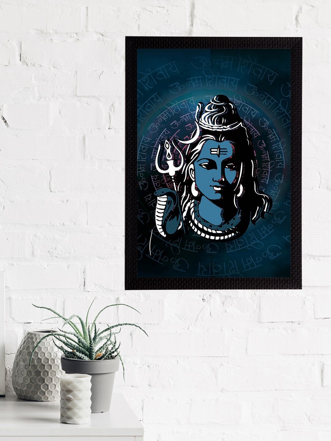 

eCraftIndia Blue & White Lord Shiva Satin Matt Textured UV Wall Art