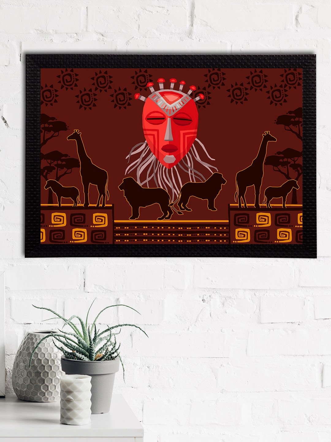 

eCraftIndia Brown & Red Tribal Theme Satin Matt Textured UV Wall Art