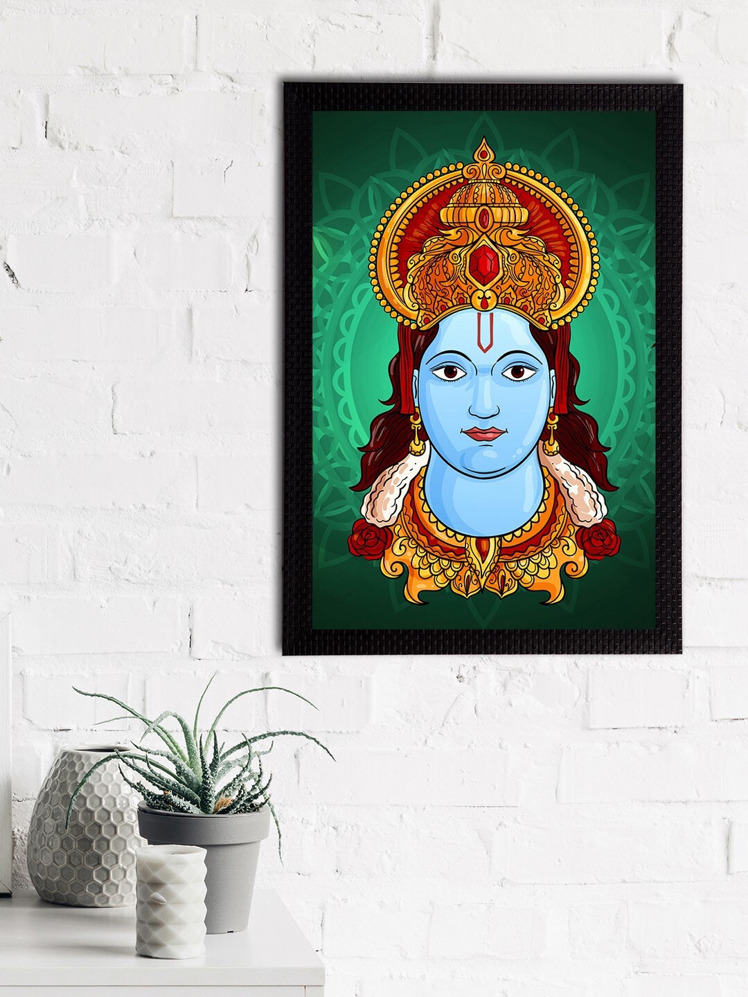 

eCraftIndia Blue & Green Lord Ram Satin Matt Textured UV Wall Art