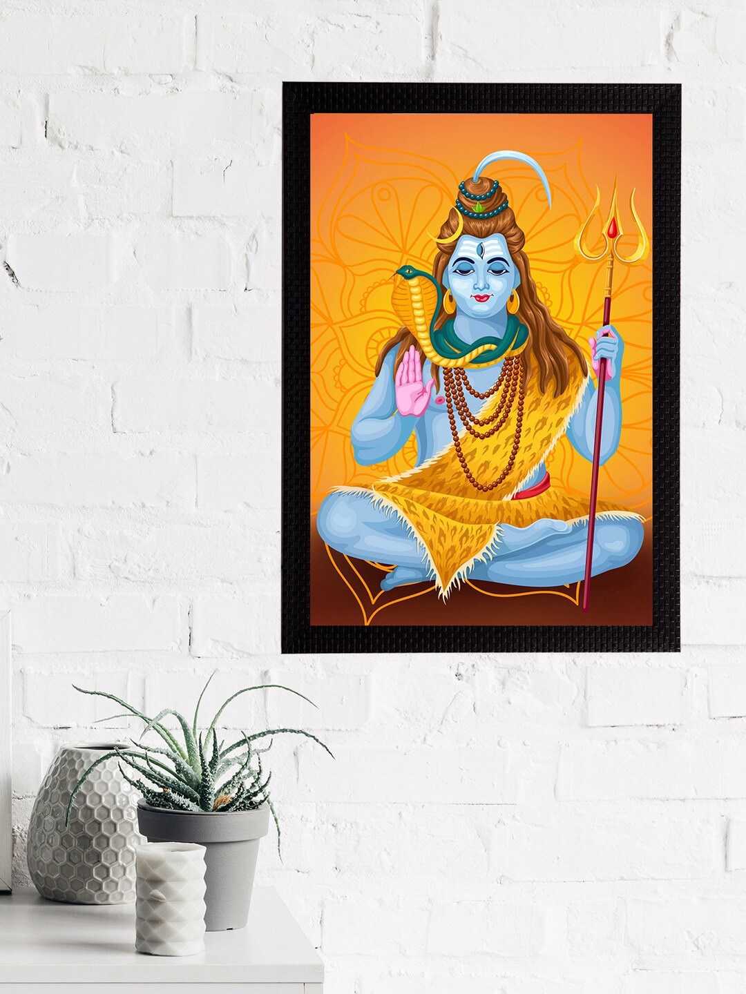 

eCraftIndia Blue & Mustard Yellow Lord Shiva Satin Matt Textured UV Wall Art