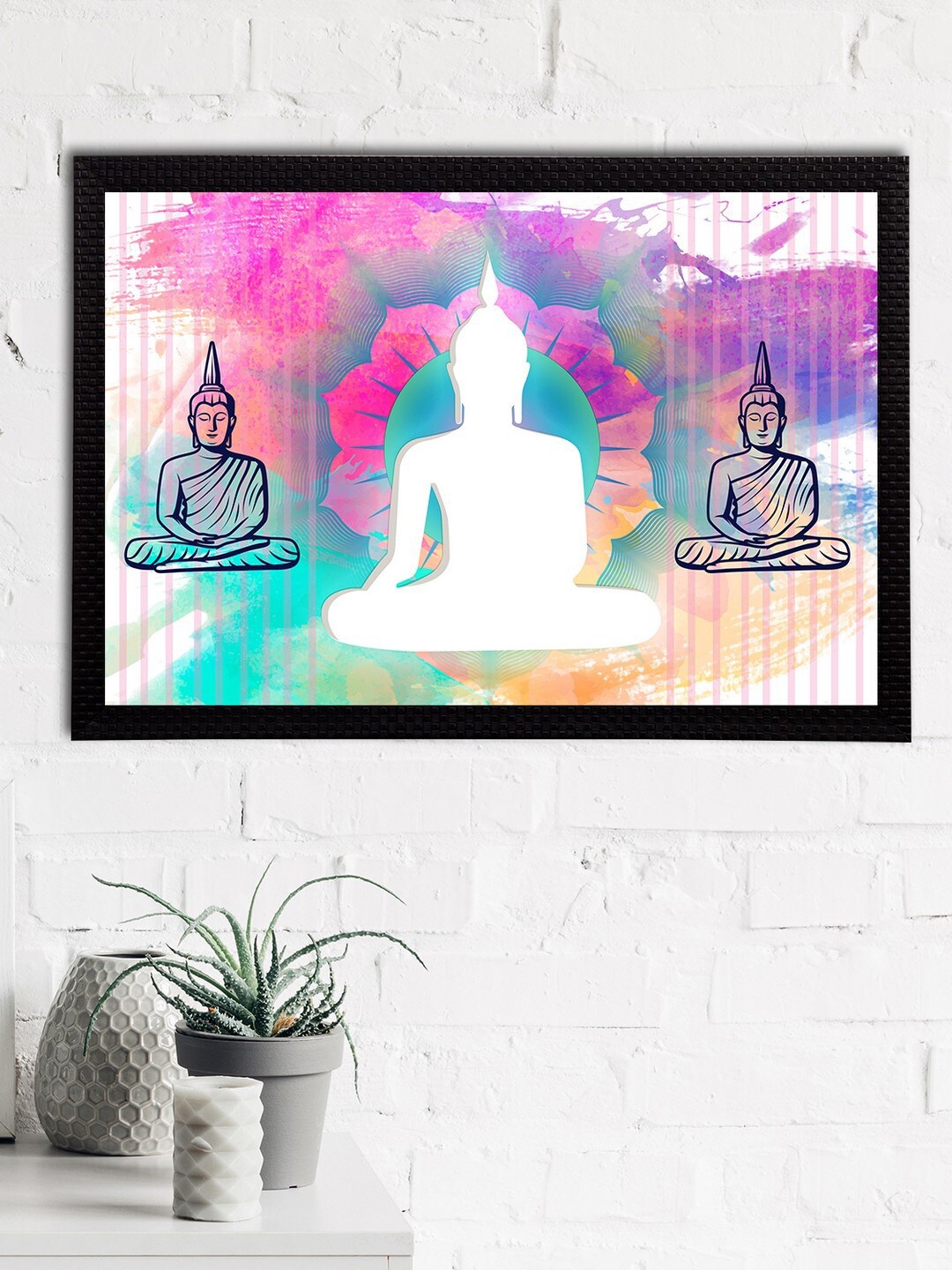 

eCraftIndia White & Pink Meditating Lord Buddha Satin Matt Textured UV Wall Art