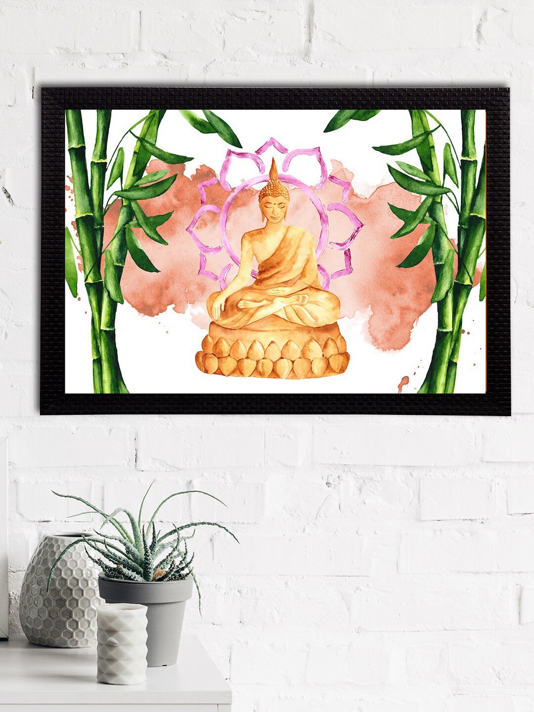 

eCraftIndia White & Pink Meditating Lord Buddha Satin Matt Texture UV Wall Painting