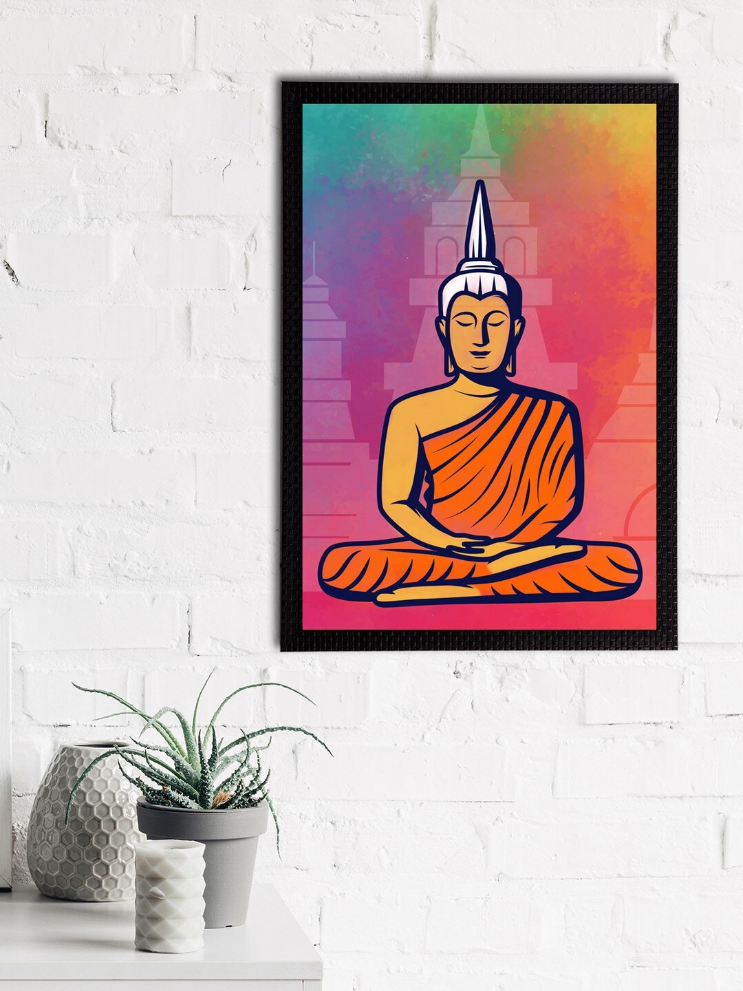

eCraftIndia Orange & Pink Meditating Lord Buddha Satin Matt Textured UV Wall Art