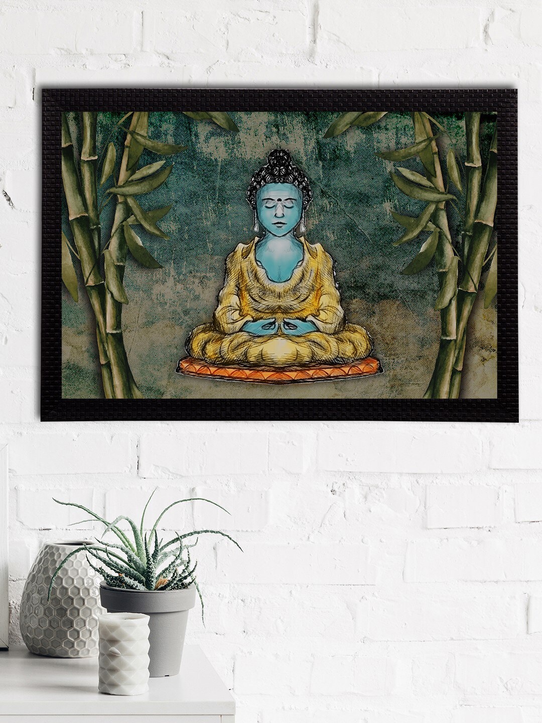 

eCraftIndia Blue & Green Meditating Lord Buddha Satin Matt Textured UV Wall Art