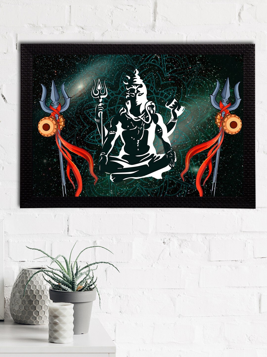

eCraftIndia Green & Black Lord Shiva Satin Matt Textured UV Wall Art