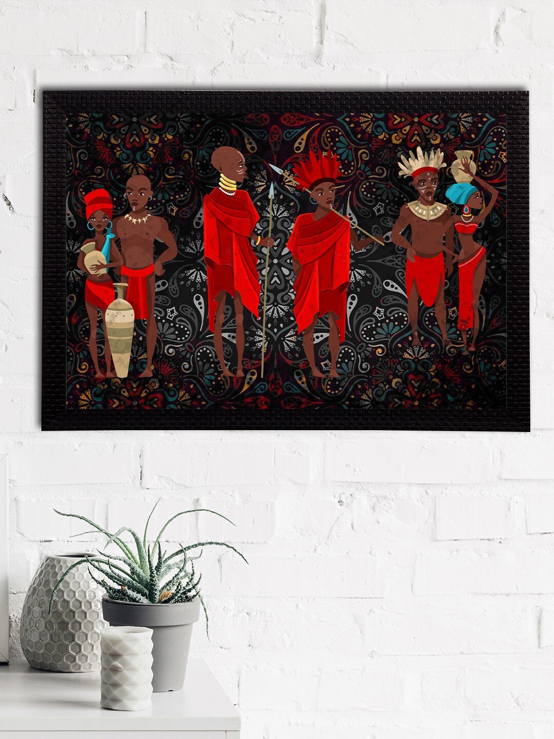 

eCraftIndia Brown & Red Tribal Theme Satin Matt Textured UV Wall Art