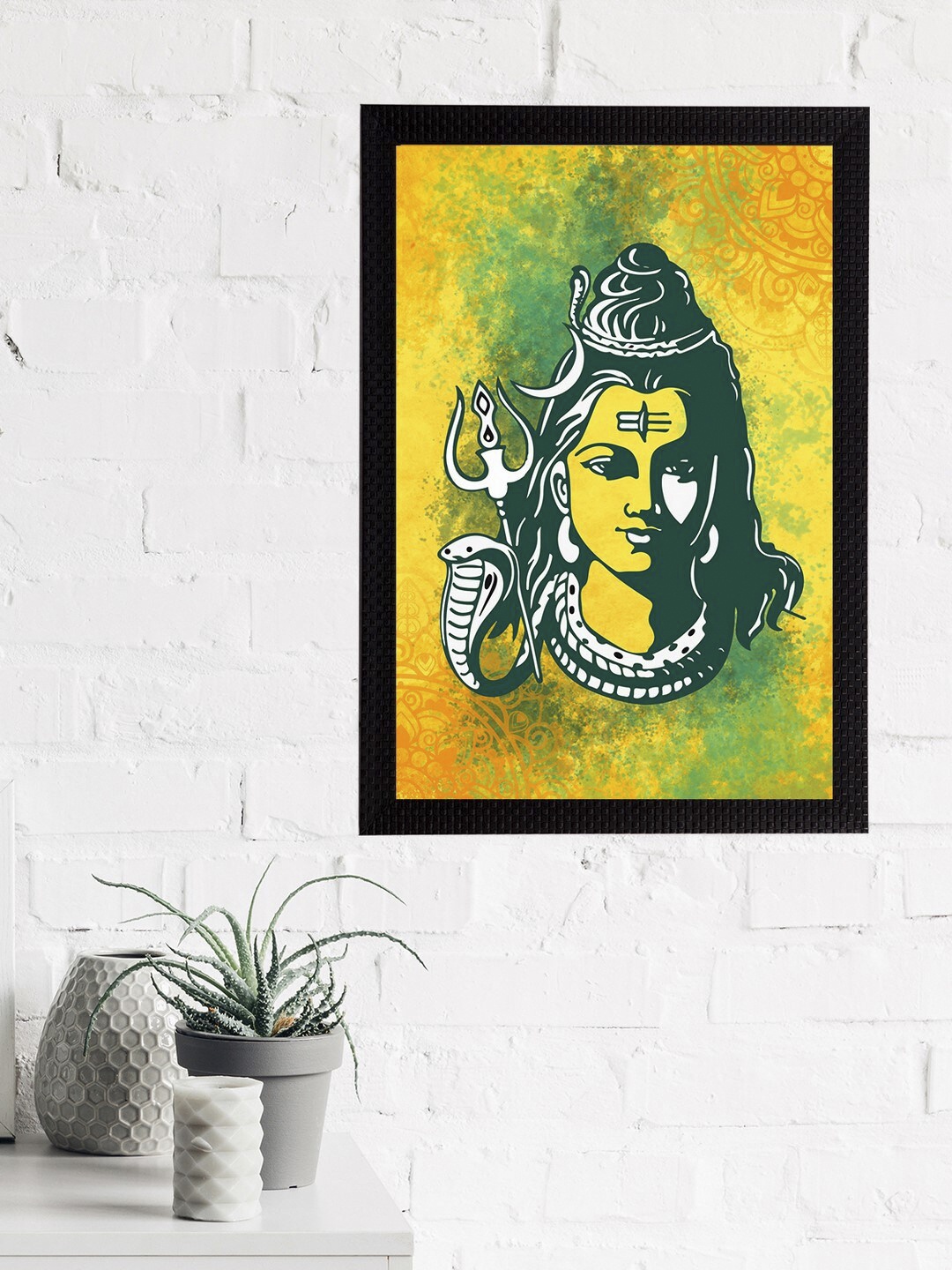

eCraftIndia Yellow & Green Lord Shiva Satin Matt Textured UV Wall Art