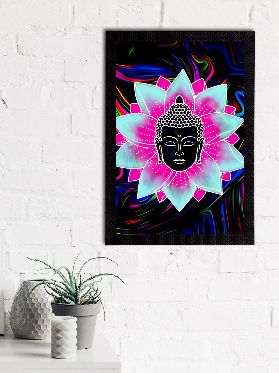 

eCraftIndia Black & Pink Meditating Lord Buddha Satin Matt Textured UV Wall Art