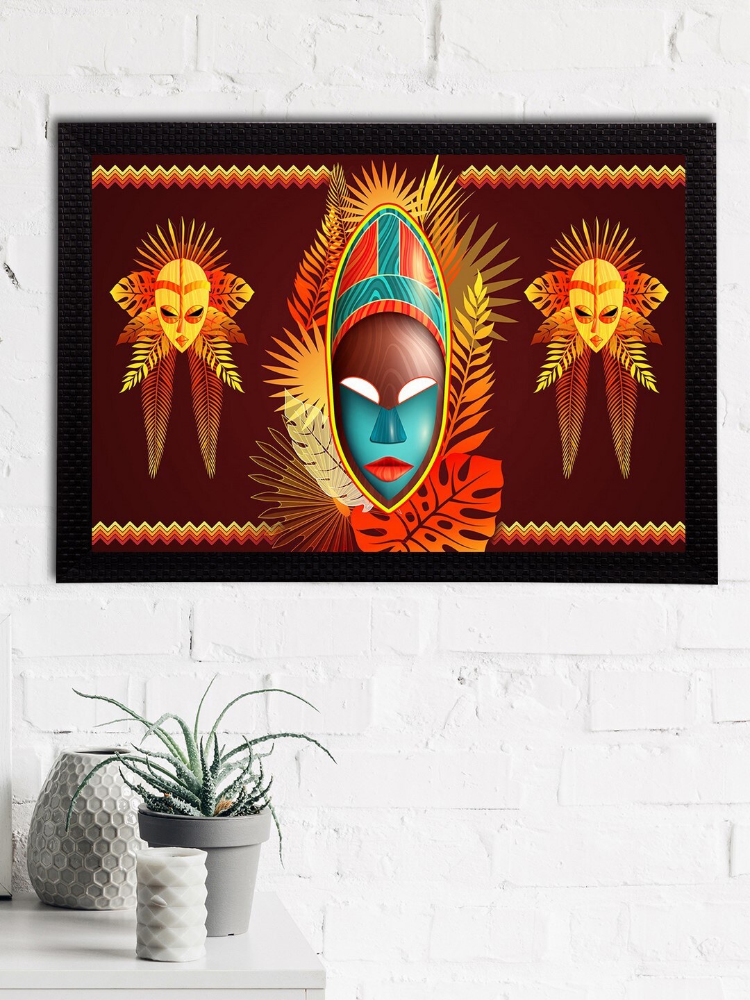 

eCraftIndia Brown & Blue Tribal Theme Satin Matt Textured UV Wall Art