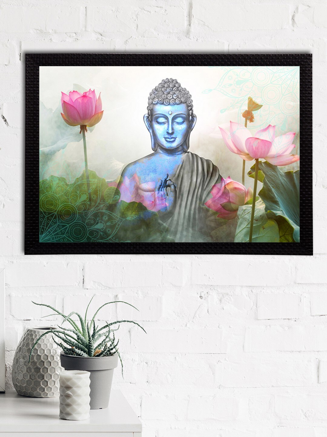 

eCraftIndia Blue & Green Meditating Lord Buddha Satin Matt Textured UV Wall Art