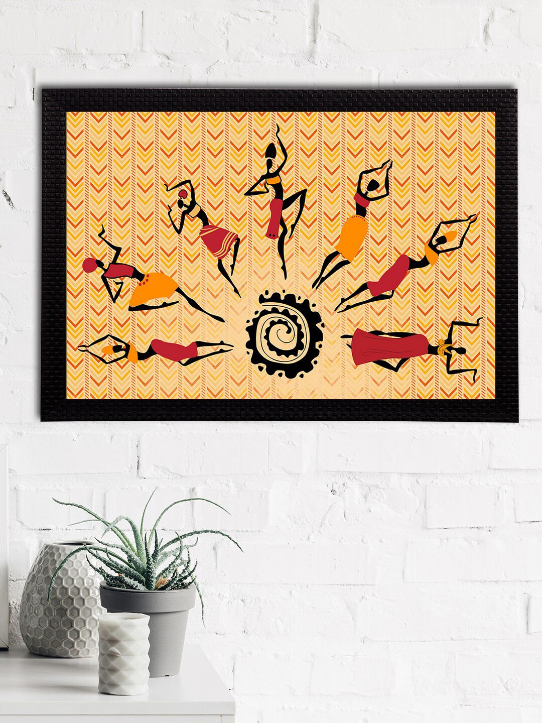 

eCraftIndia Black & Beige Tribal Theme Satin Matt Textured UV Wall Art