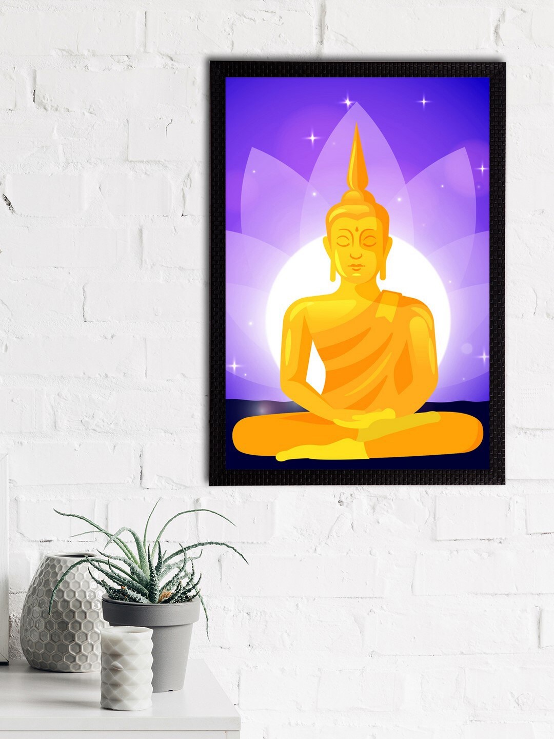 

eCraftIndia Blue & Yellow Meditating Lord Buddha Satin Matt Texture UV Wall Art