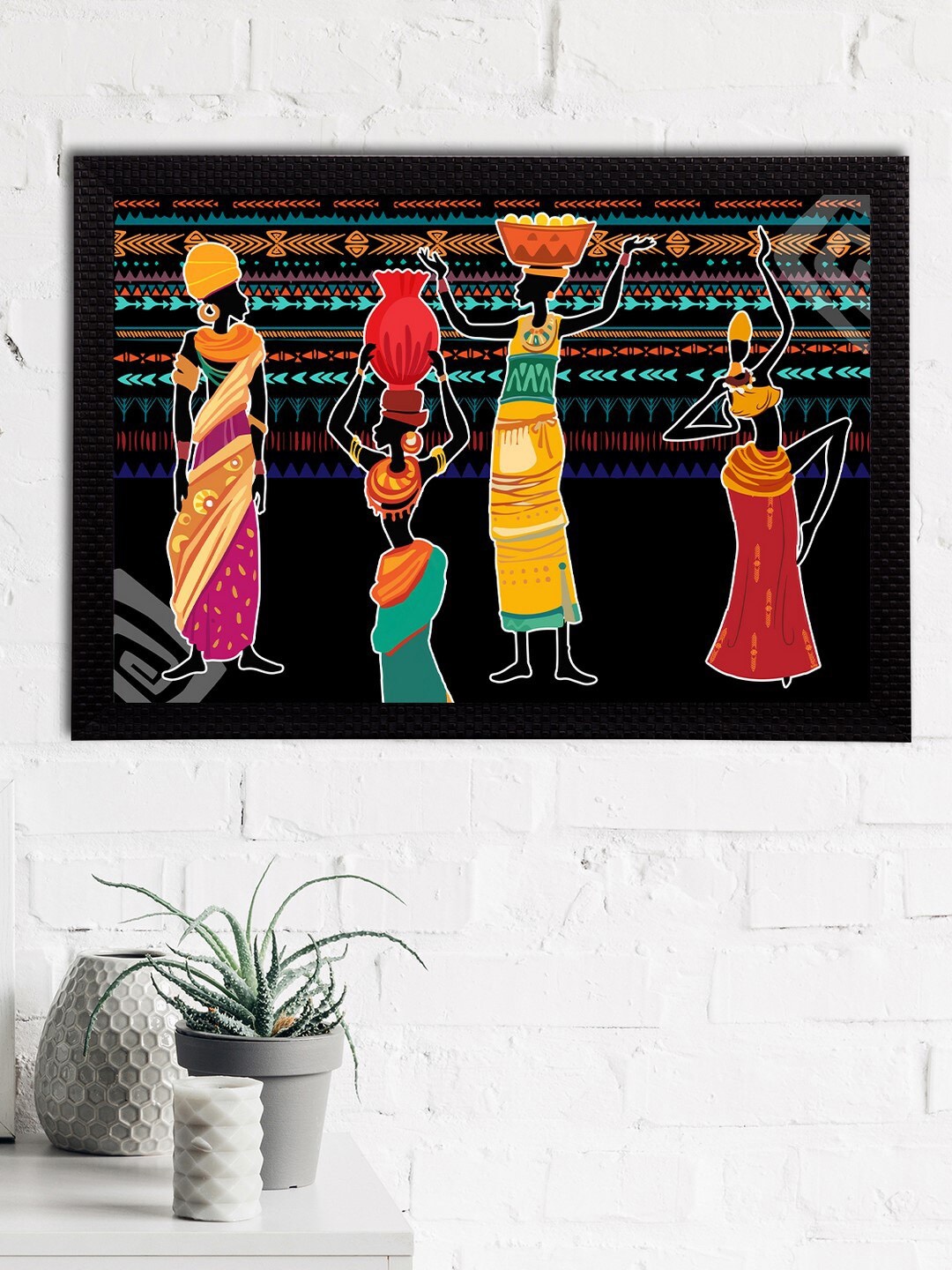 

eCraftIndia Black & Red Tribal Theme Satin Matt Texture UV Wall Art
