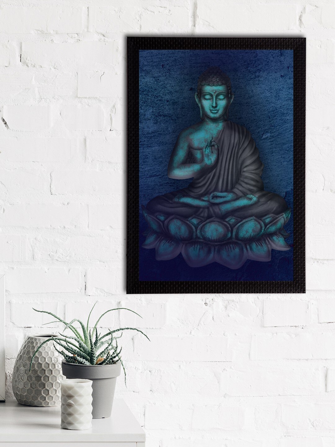 

eCraftIndia Blue & Black Meditating Lord Buddha Satin Matt Texture UV Wall Art