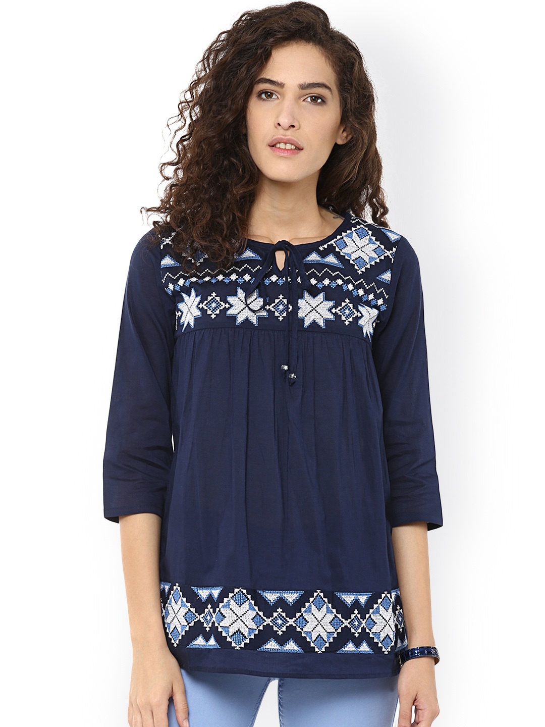 

Bhama Couture Navy Embroidered Top, Navy blue