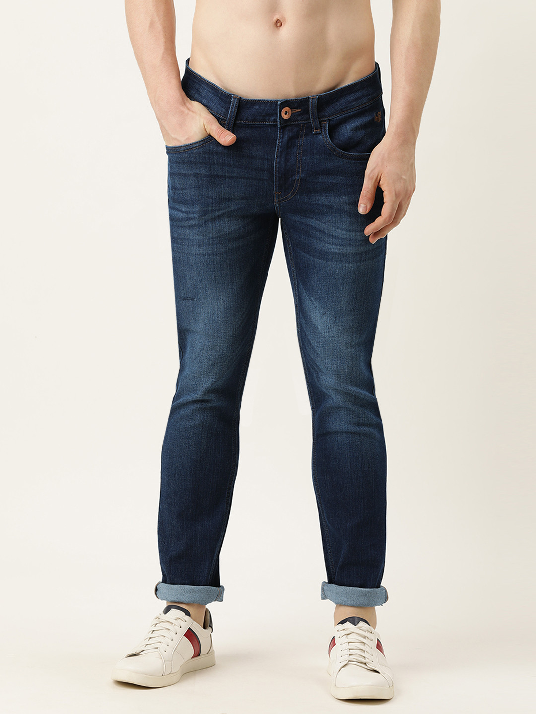 

Flying Machine Men Navy Blue Jackson Skinny Fit Low-Rise Light Fade Stretchable Jeans