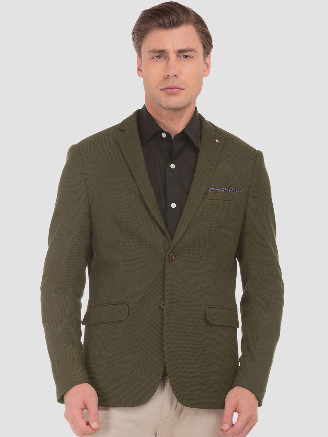 

Arrow Sport Men Olive Green Solid Slim Fit Single Breasted Blazer