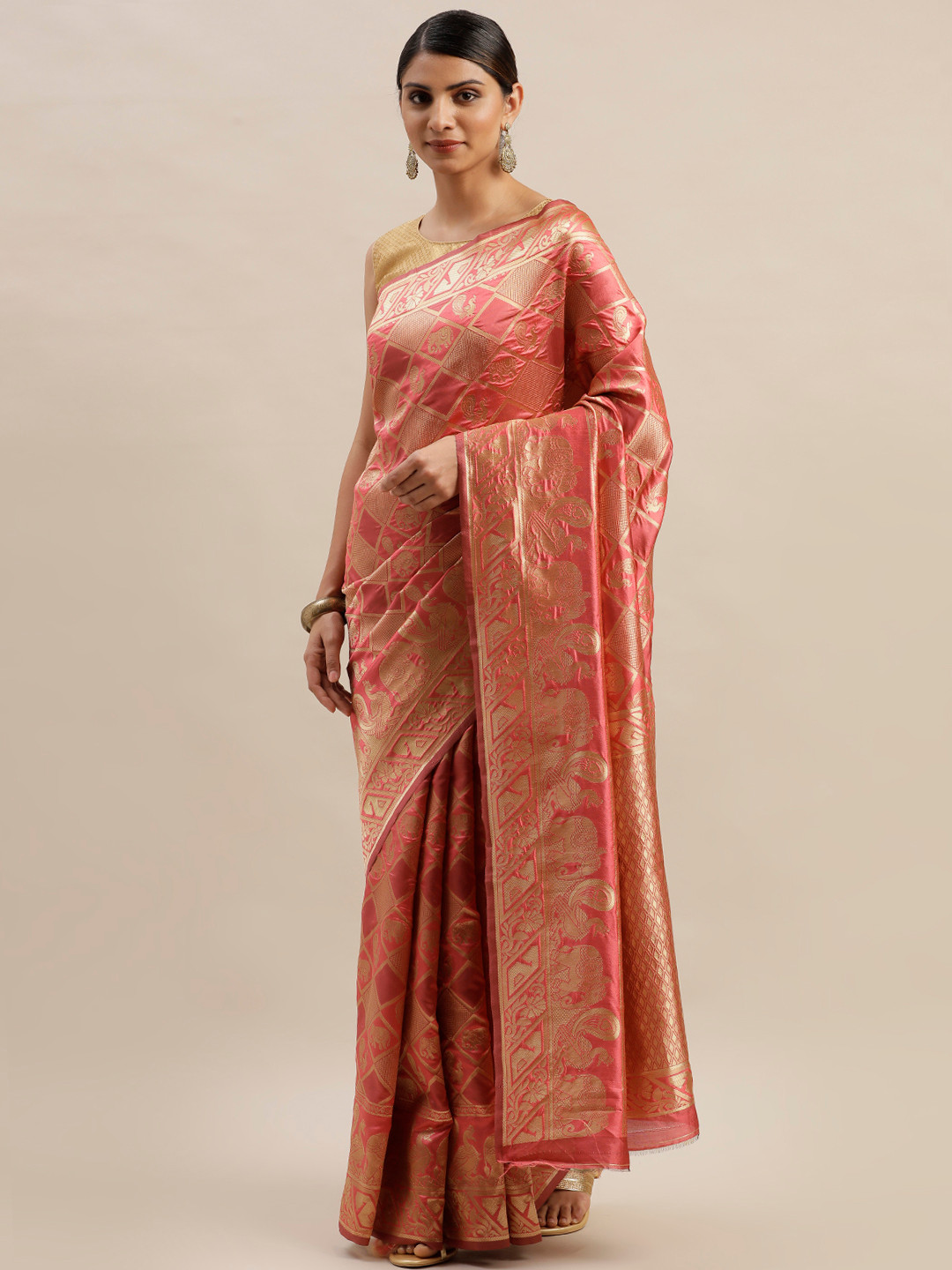 

KALINI Pink & Gold-Coloured Woven Design Banarasi Saree