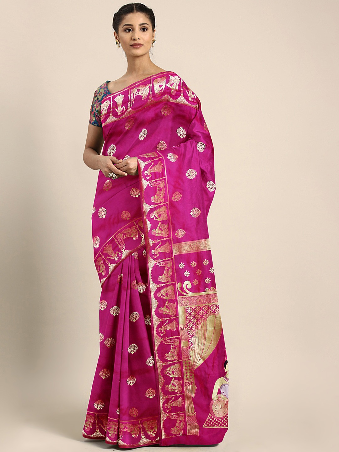 

Mitera Pink & Golden Woven Design Banarasi Saree