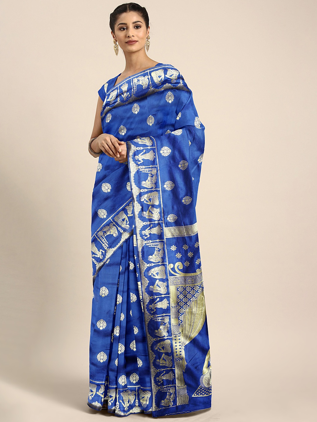 

Mitera Blue & Golden Woven Design Banarasi Saree