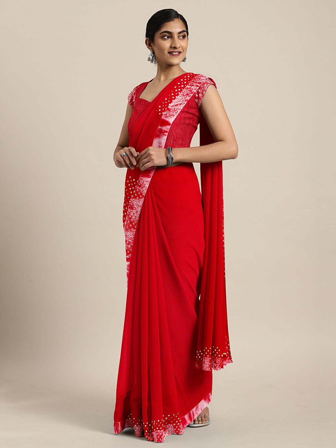 

KALINI Red Solid Pure Georgette Saree