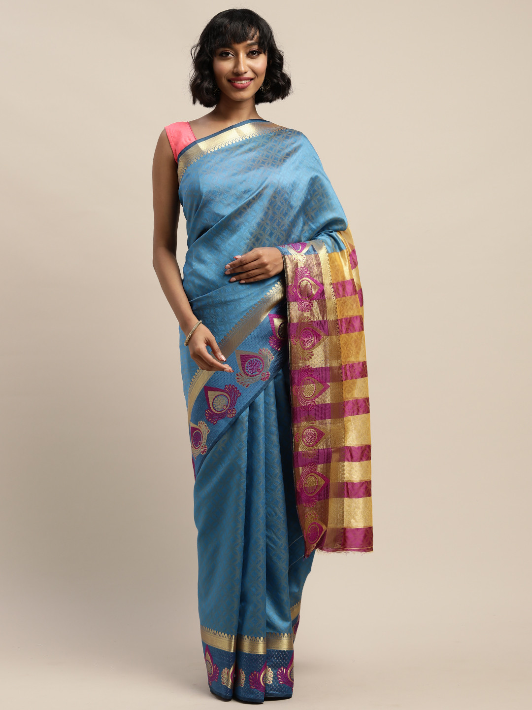 

KALINI Blue Printed Silk Cotton Saree