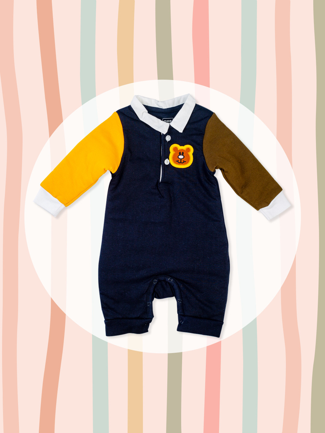 

MeeMee Boys Navy Blue & Yellow Colourblocked Romper