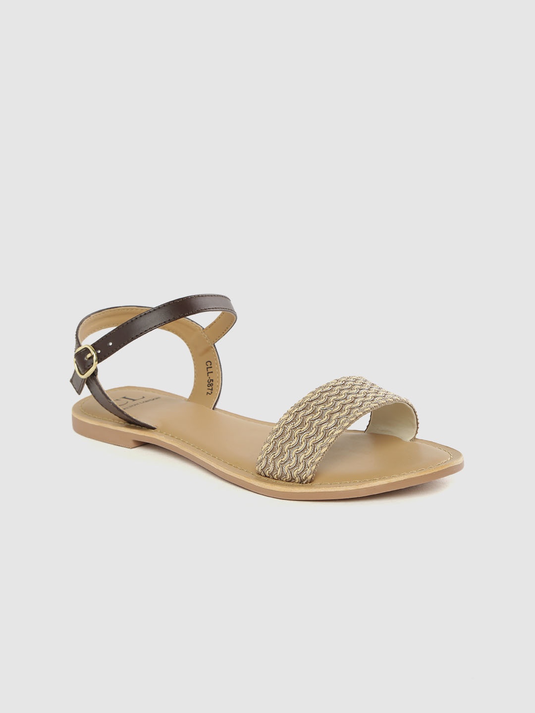 

Carlton London Women Beige & Coffee Brown Woven Design Open Toe Flats