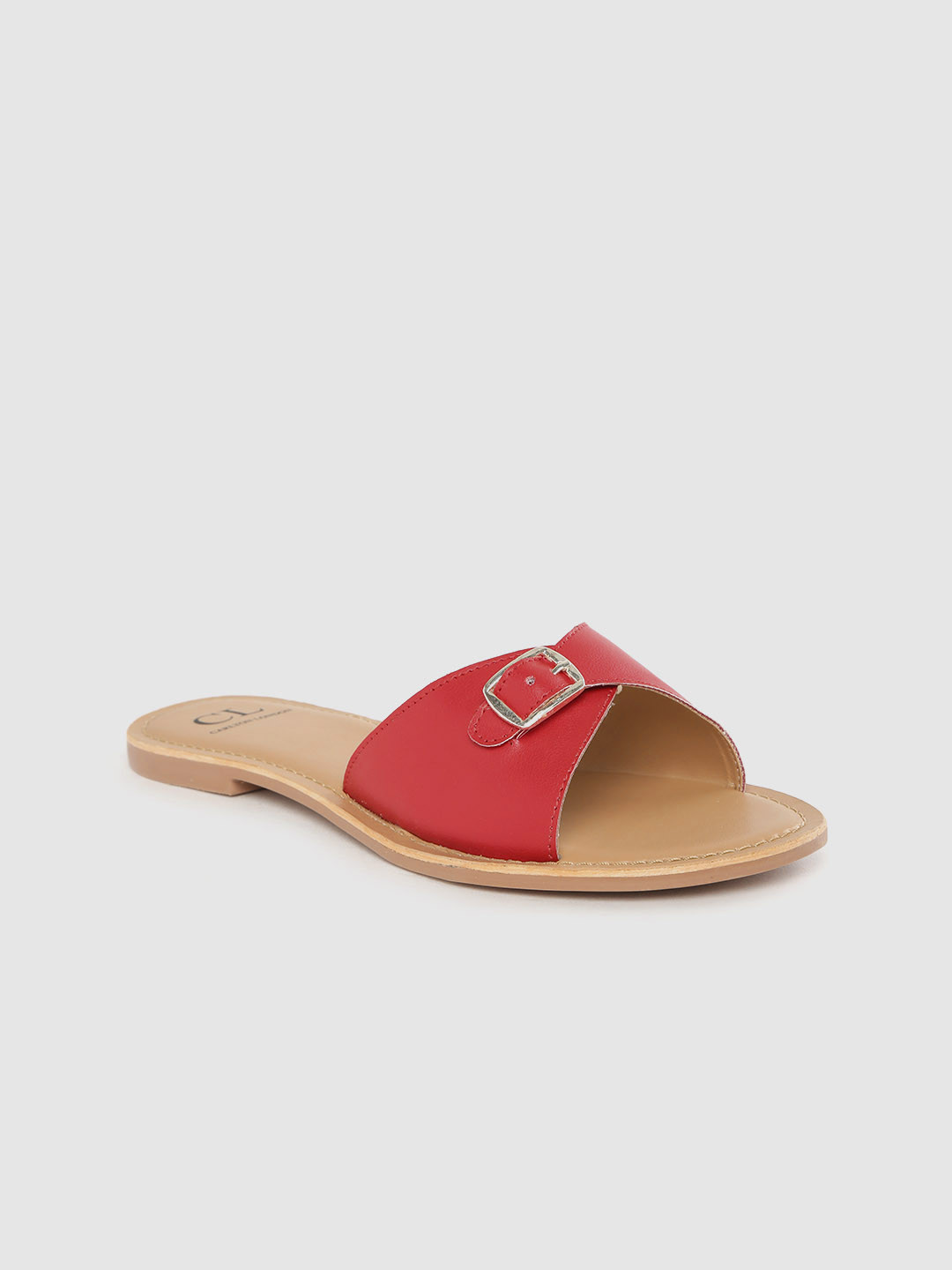 

Carlton London Women Red Solid Open Toe Flats with Buckle Detail